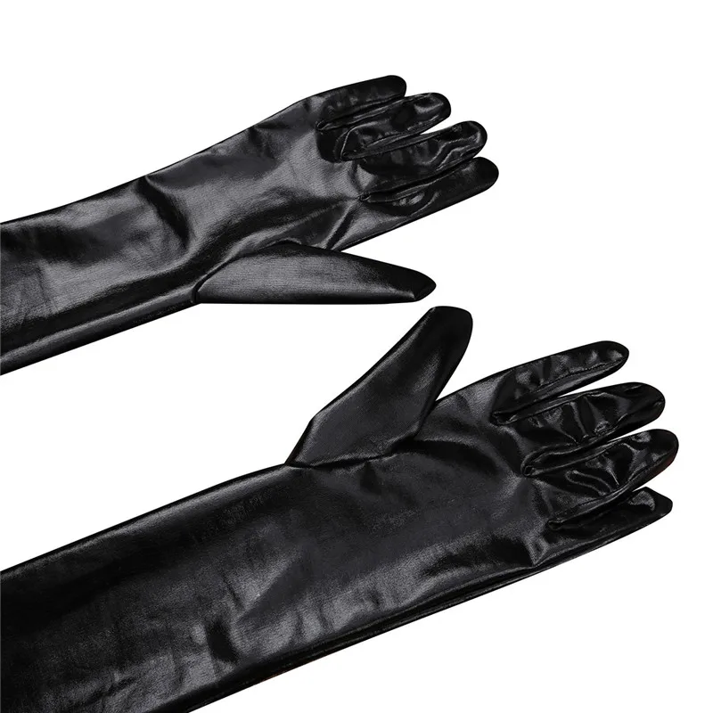 1 пара, для взрослых, мужские, длинные перчатки для женщин, Wetlook, перчатки из лакированной кожи, на полный палец, металлические, вечерние, Клубные, варежки