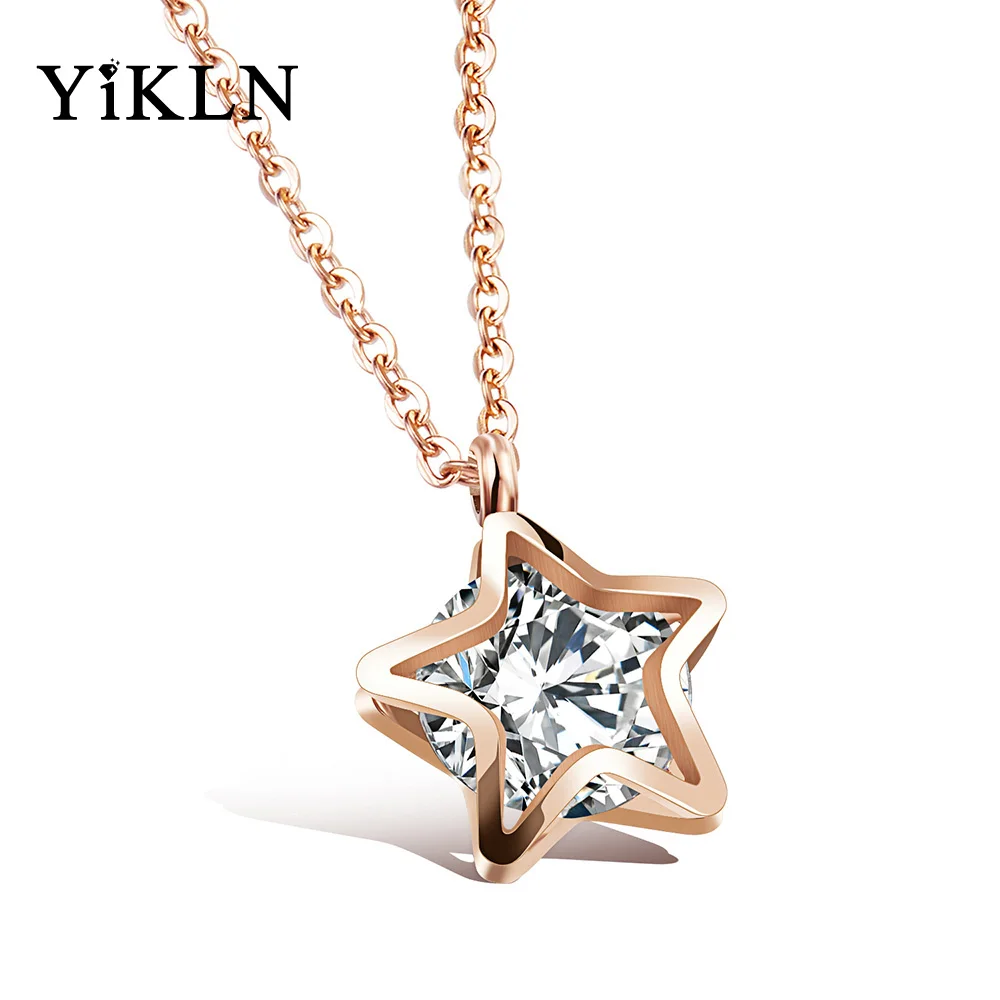 

YiKLN New Design Star Mosaic Cubic Zirconia Pendant Necklace Titanium Steel Rose Gold Color Chic Star Pendant Necklace OGX1083