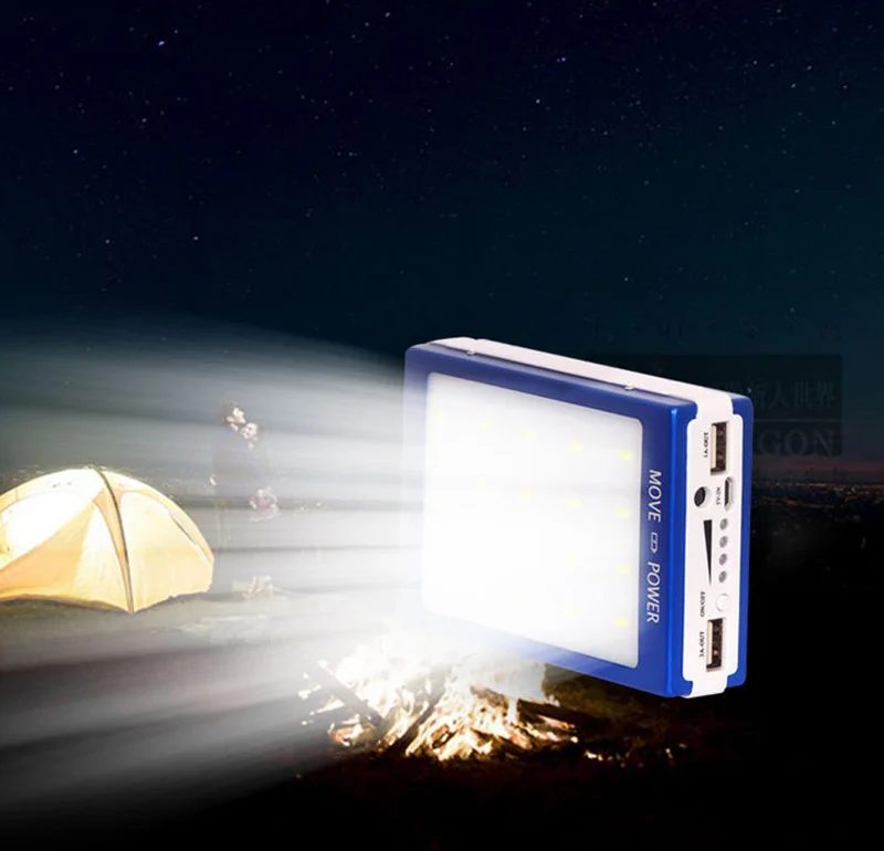 Portable Solar Charger Power Bank 20000mAh External Battery Pack Cargador movil Powerbank Dual USB LED For phone Tablet Camera