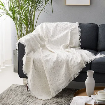 

White Quality Cotton Blend Thread Blanket Knitted Sofa Towel Ideal for Throw Tablecloth Shawl Tapestry T Style and Rhombic Style