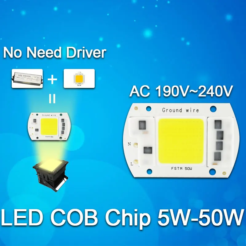 Интегрированный COB светодиодный чип-лампа GreenEye AC 220 В, 50 Вт, 30 Вт, 20 Вт, 10 Вт, 5 Вт, смарт-Драйвер IC, люменов для DIY прожектора