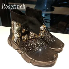 Черные кроссовки со стразами; женские носок ручной работы; стразы; Модные женские кроссовки; Новинка; прогулочная обувь с драгоценными камнями; Прямая поставка; WK134