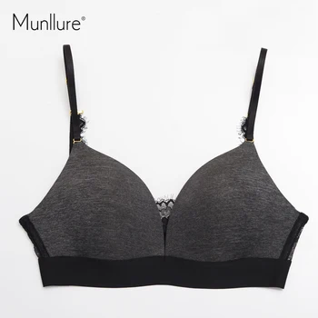 

Munllure 2017 Sexy Deep V-Neck Lace Bra Set Soft Cotton Comfortable Push Up Women Seamless Thin Cup Bra Wireless Thin Underwear