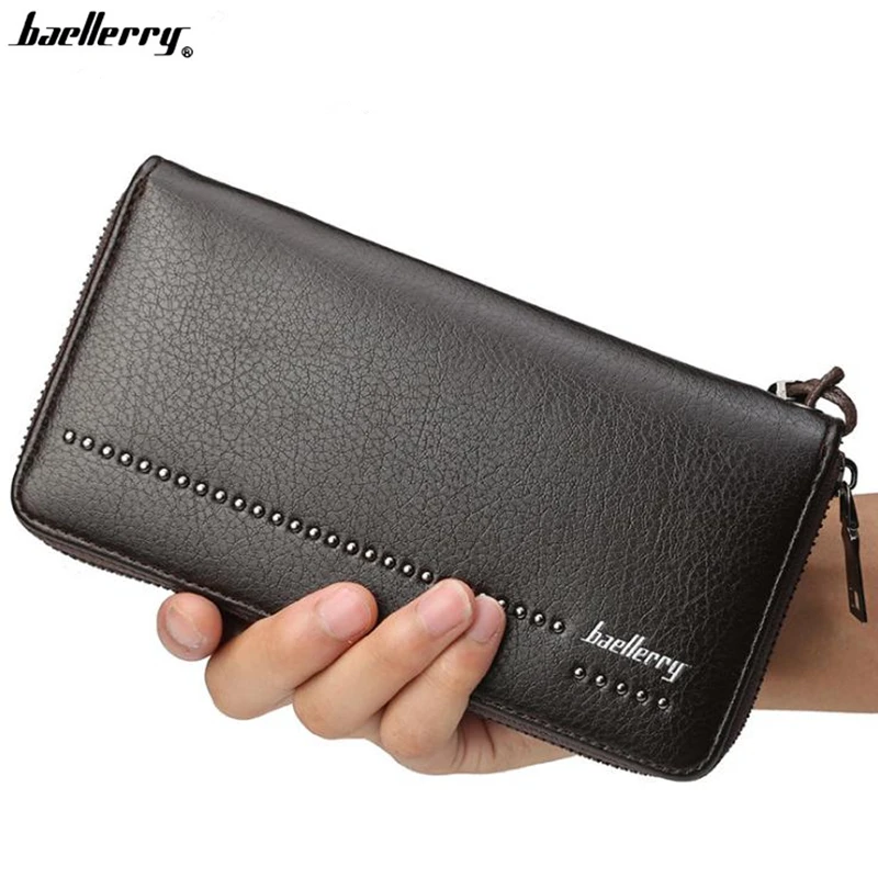 Baellerry Men Wallet Long Zipper Big capacity Men Leather Wallet with