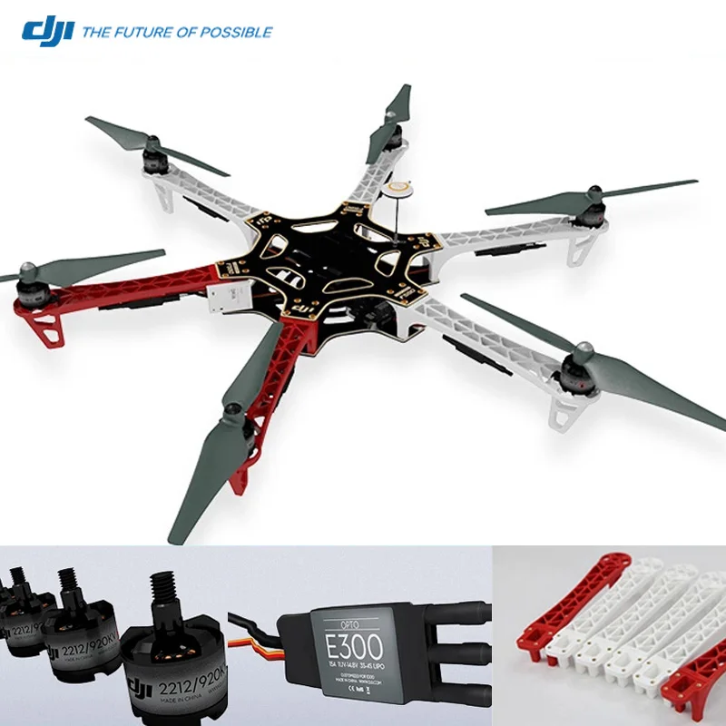 

Original DJI F550 kit Hexa Copter Flame Wheel with 6 2212 Motors 6 E300 ESCs and 6 Propellers-Red-White