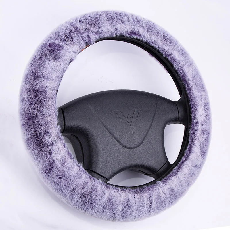 Универсальные чехлы на руль из искусственного меха кролика, милое теплое плюшевое покрытие для руля, накладка на руль из искусственного меха FFWC02 - Название цвета: Light Purple