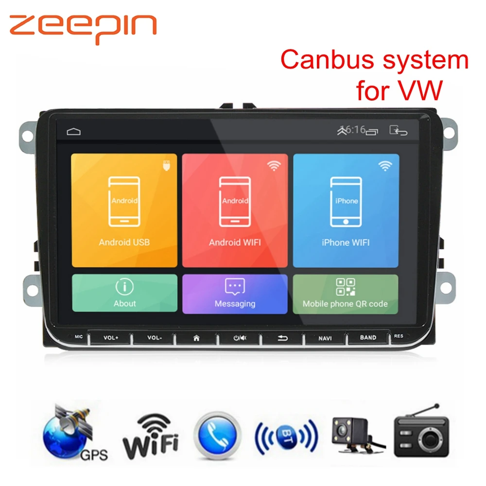 

9'' Car DVD Player for VW support Canbus system Voice Search Android 6.0 GPS Navigation FM AM Auto Radio full RCA video output