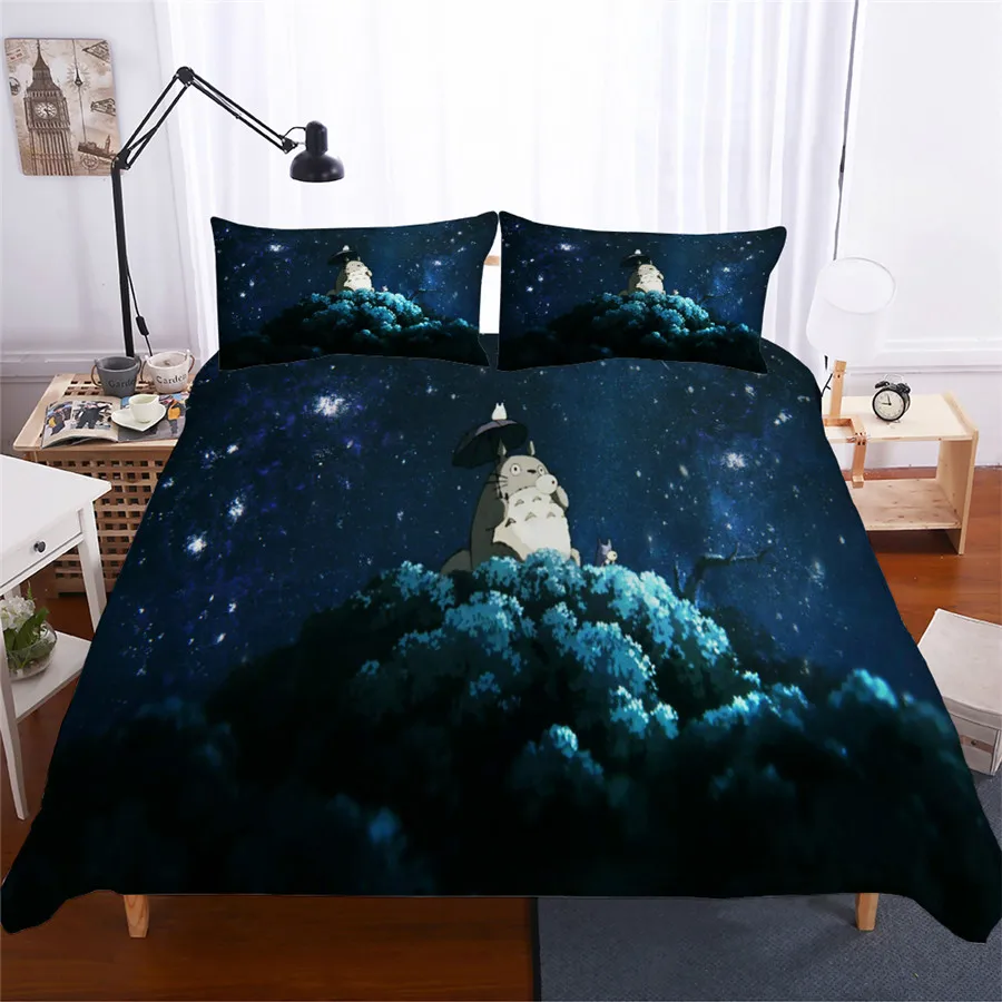 HELENGILI 3D طقم سرير Totoro الحرم الجامعي شارة طباعة حاف مجموعة غطاء Bedcloth مع المخدة طقم سرير المنسوجات المنزلية # LM-05