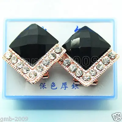 

hot sell new - Elegant Lady's Black Faceted Crystal Square Earrings .