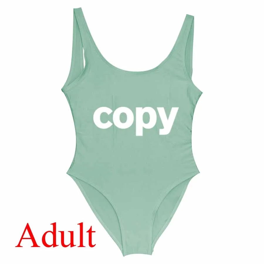 Mother Daughter One Piece Swimsuit Copy+Paste Funny Letter Family Matching Outfits Girls Kid Parent Children Swimsuits Beachwear - Цвет: Adult Light Green