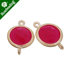 11.5x17mm matt gold plated framed glass,Faceted glass,rose,connectors,gemstone bezel,Sold 5pcs/lot-C4133