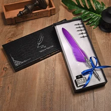 Fountain Pen Luxury Gift Box Set Vintage Natural Feather Pen Student Writing Pens Quill Dip ink pen suit for Office Supplies Fountain Pen Luxury Gift Box Set Vintage Natural Feather Pen Student Writing Pens Quill Dip ink pen suit for Office Supplies