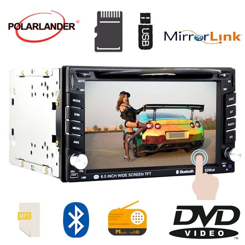 2 din 6,5 дюймов USB SD AM FM 7 языков сенсорный экран автомобильный DVD MP4 плеер Bluetooth handsfree радио Кассетный плеер авторадио