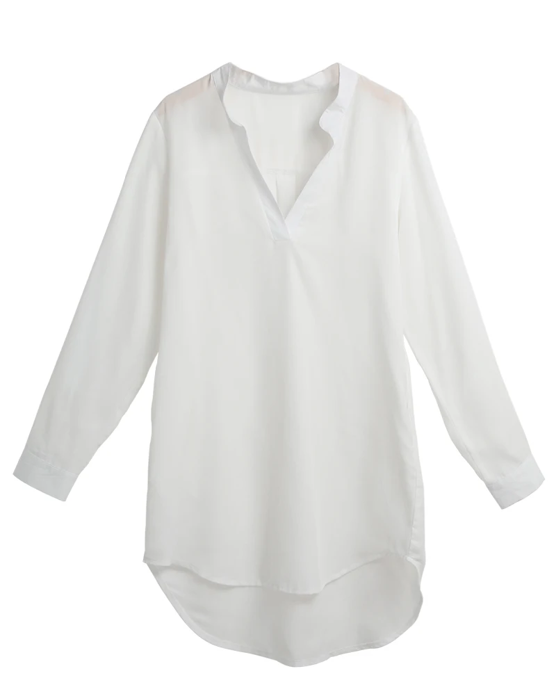 Лето 5XL плюс размер женские шифоновые блузки с v-образным вырезом карманы блузки с длинными рукавами,Асимметричные свободные повседневные топы,Женская блузка - Цвет: Белый