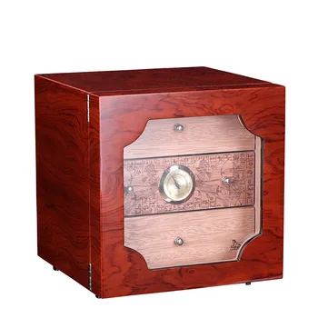

Wine Red High Glossy Piano Finish Cedar Wood Alcoholize Cigar Cabinet Humidor Storage Box W/ 3 Drawers Hygrometer Humidifier