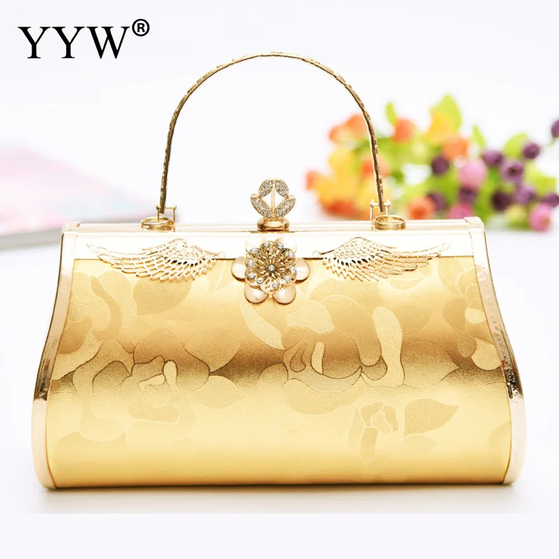 

2019 Women Elegant Handbag Clutch Rhinestone Evening Party Bags Ladies Metal Handle Hand Bags Yellow Totes Clucthes Purse Bag