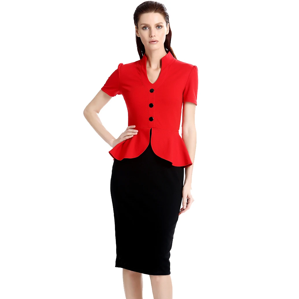 Women Dress 2017 New Celebrity V Neck Short Sleeve Ruffle Color Patchwork Bodycon Dresses Sexy Vintage Party Work Vestido Spring