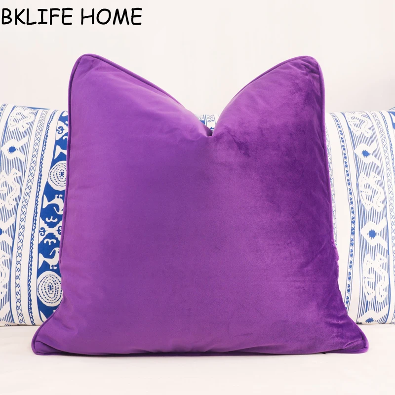 Piping Design Deep Purple Velvet Cushion Cover Pillow Case Soft Pillow