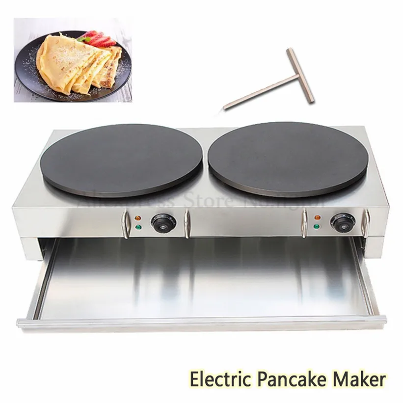 

2 Heads Electric Commercial Crepe Maker Pancake Griddle Equipment Snack Restaurant Kitchen Omelettes Cooking Machine 220V / 110V