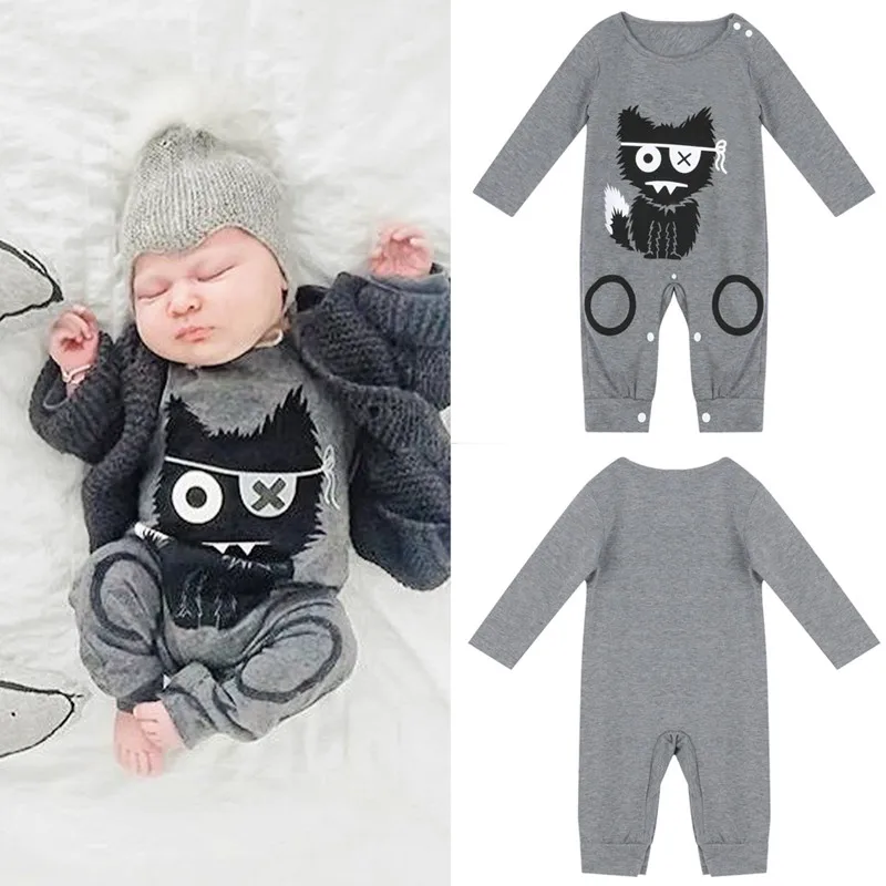 Newborn Baby Long Sleeve Cotton Romper Cloth Cartoon Cat Printing Infant Girls Boys Toddler Pajamas Clothing