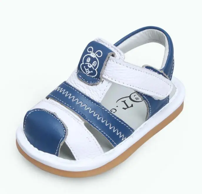 

High quality Cow Leather kids baby sandals soft rubber bottom baby boys girls sandals funny summer baby squeaky shoes