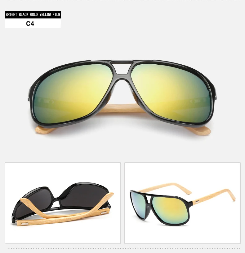 Минтай бамбуковые солнцезащитные очки большого размера зеркальные UV400 деревянные очки oculos de sol feminino Для женщин Для мужчин солнцезащитные очки ретро-люнеты k1524 - Цвет линз: C4