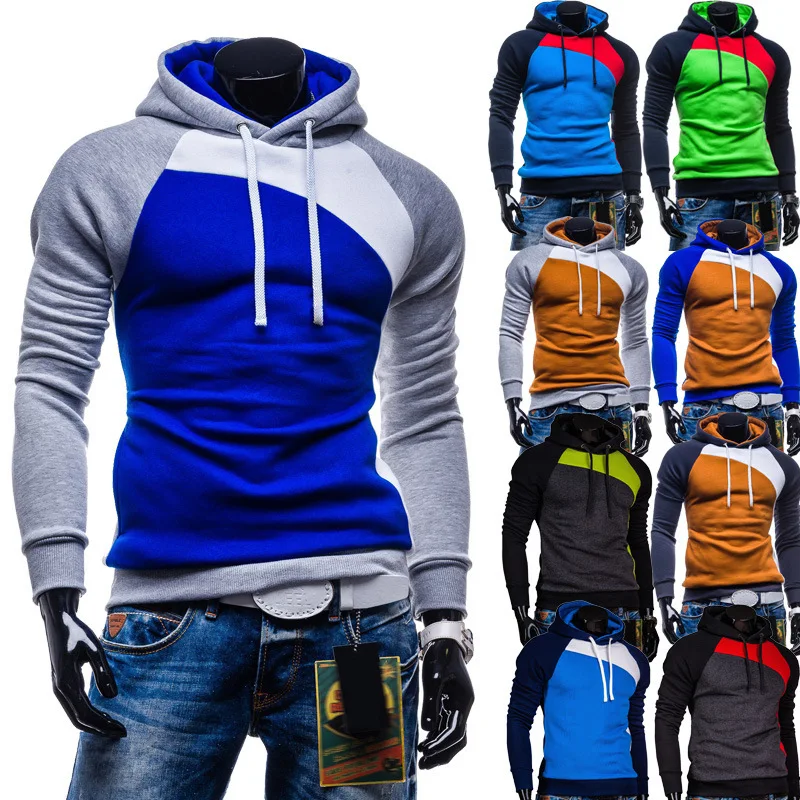 Men's foreign trade AliExpress spell color hedging brushed European-style men's Hoodie C0090 | Мужская одежда