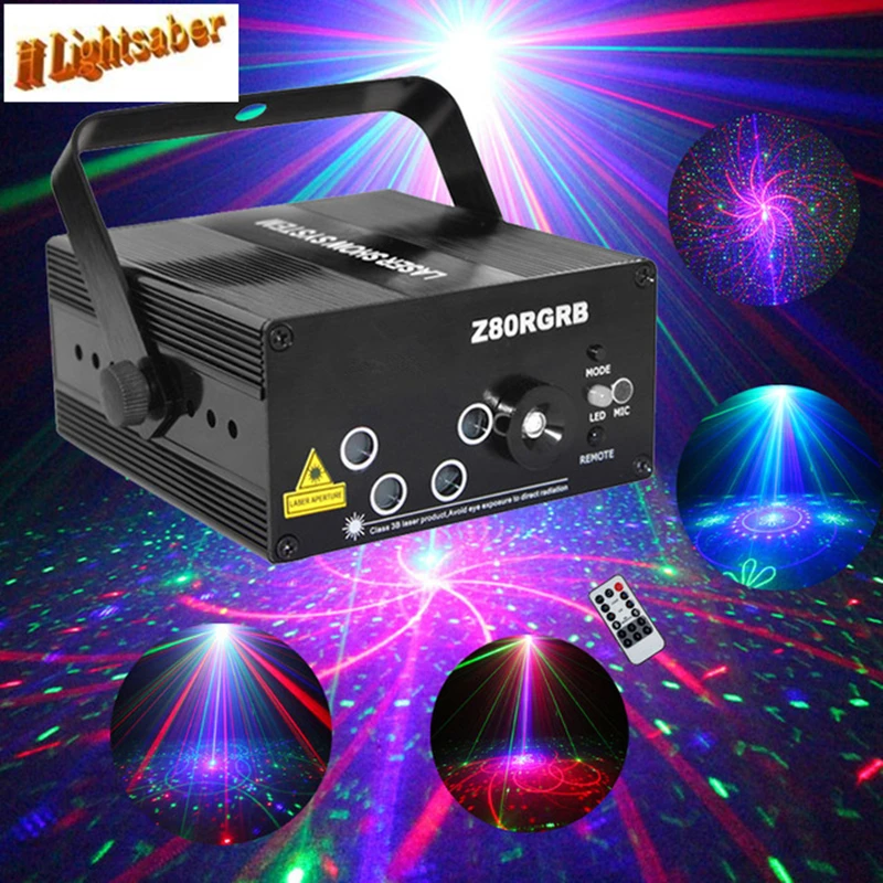 

Lightsaber 5 Lens 80 Patterns RGRB Laser Projector Stage Lighting Effect Blue LED Disco Show Home Party Professional Xmas Light