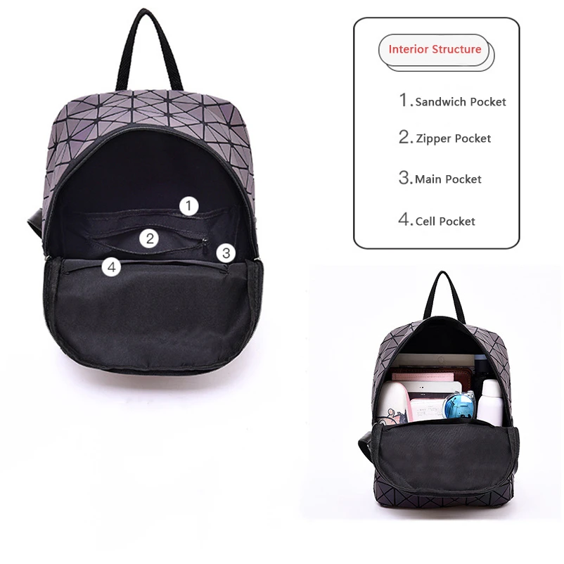 Nevenka, Светящийся рюкзак, женские кожаные рюкзаки, женский геометрический рюкзак для девочек, рюкзак для путешествий, женский маленький рюкзак для школы
