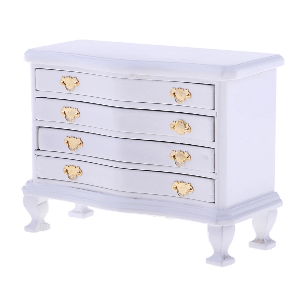 

European Mini White 4-Drawer Cabinet Dresser 1/12 Dollhouse Miniature Bedroom Living Room Furniture Decor