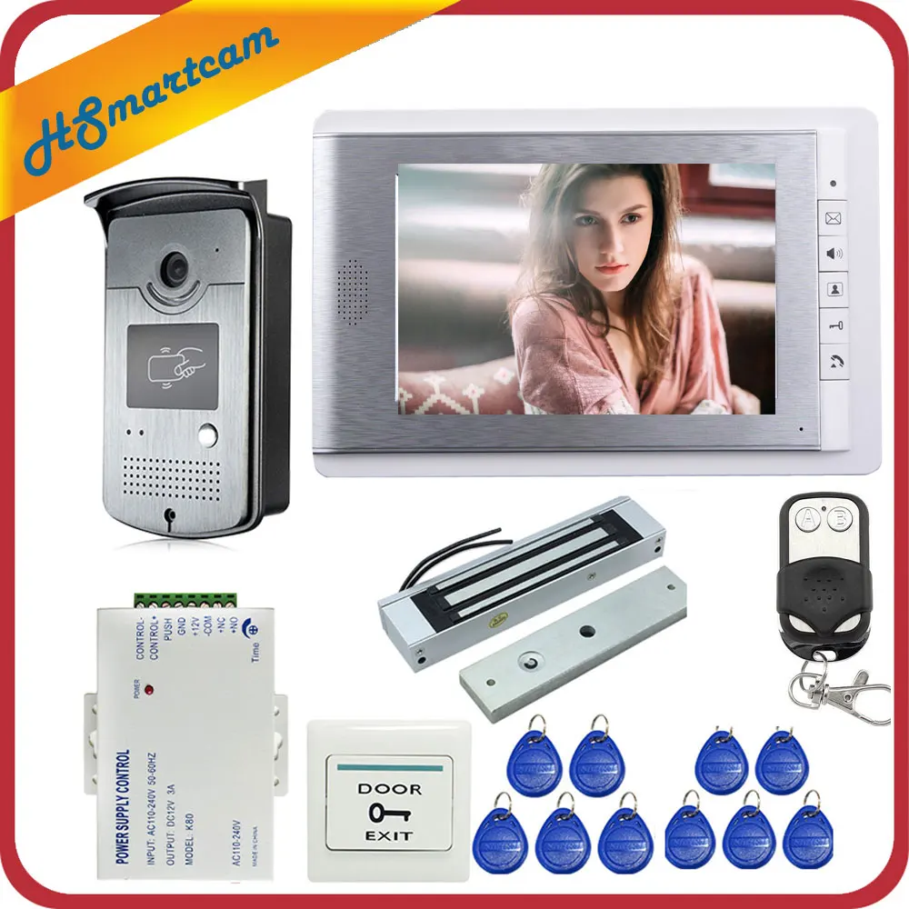 Hom Wired 7 inch Video Door Phone Intercom Entry System 1 Monitor + 1 RFID Access Camera + Electric Magnetic Lock FREE SHIPPING