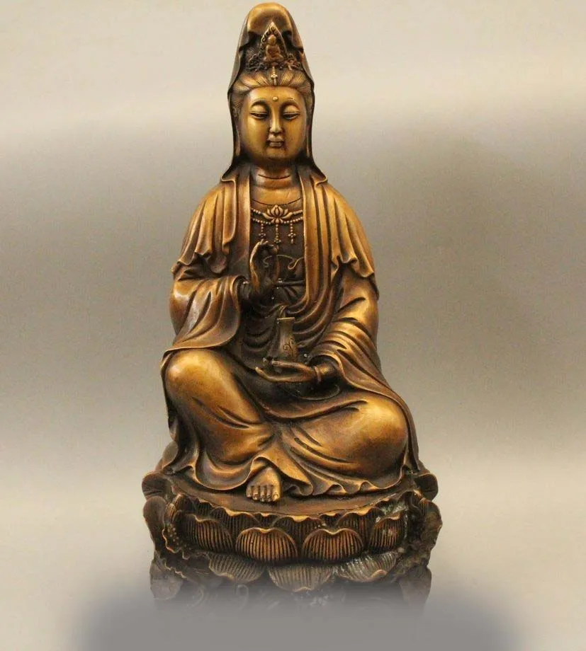 14" Chinese Tibet Buddhism Bronze Seat Lotus Kwan yin Guan Yin Statue