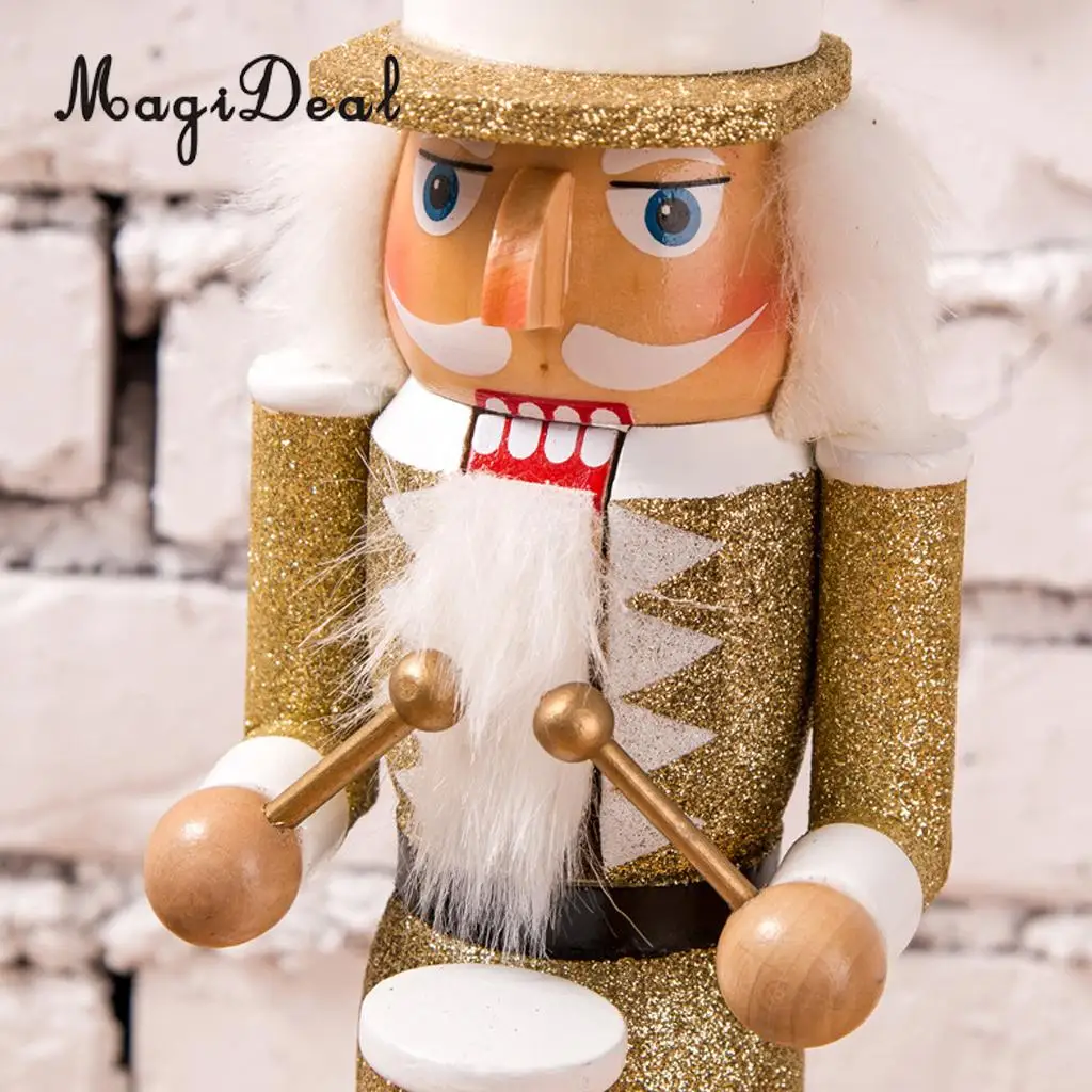 38CM Vintage Hand Painted Gold Glitter Drummer Nutcracker Christmas Decorative Ornament Handicraft