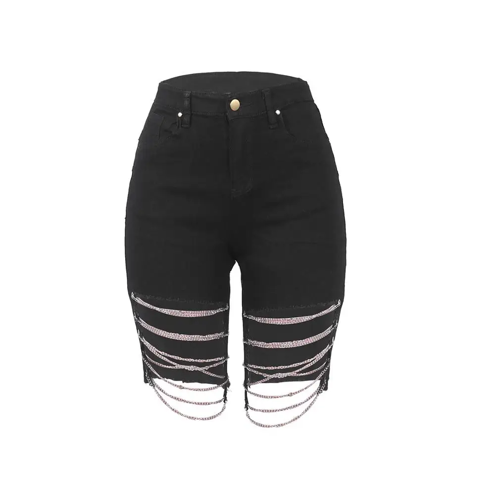 Tsuretobe сексуальная клубная джинсовая одежда из двух частей женский укороченный топ с открытой спиной и джинсовые шорты набор Дамская мода повседневный комплект с дырками женский - Цвет: black-pants