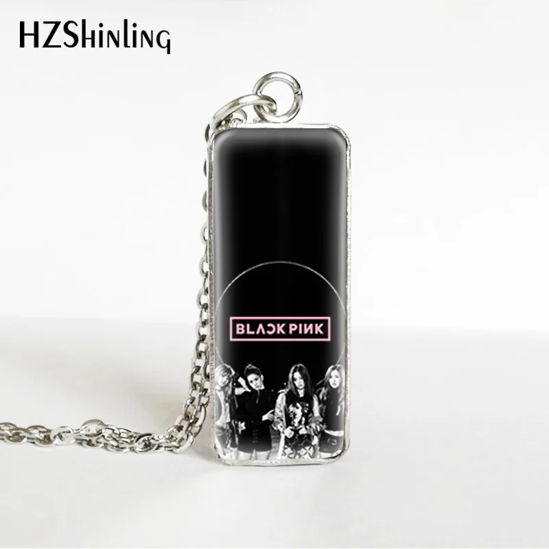Hot Kpop Group Blackpink Lisa Rose Jennie Jisoo Rectangle Necklace Glass Cabochon Pendant Rectangle Necklace Jewelry Gifts - Окраска металла: 6
