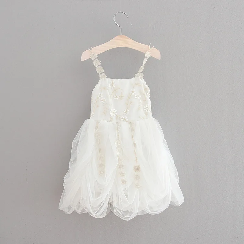 Новинка года; белые платья принцессы для девочек; многослойные фатиновые танцевальные платья с цветочной вышивкой; одежда для детей