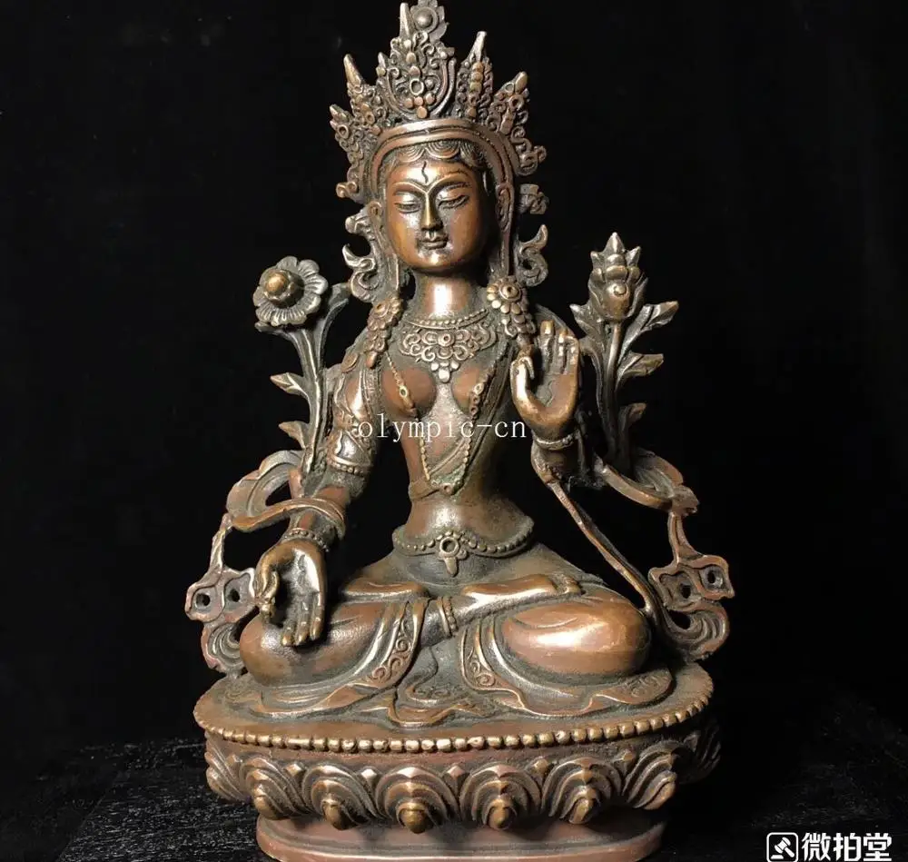 

8'' bronze carved tibetan budhism buddha Avalokitesvara White Tara Guanyin