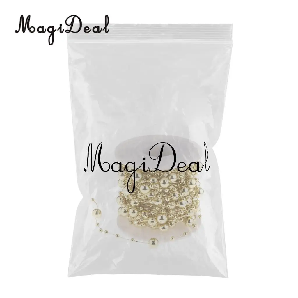 MagiDeal 10m Metallic Pearls Beads String Strand Garland Wire Chain Strands Spool Roll Wedding Birthday Christmas DIY Craft