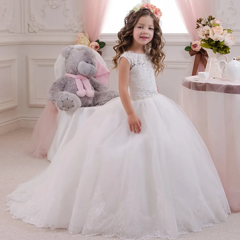 Lace White Flower Girl Dresses 2016 Ball Gown Plus Size First Communion