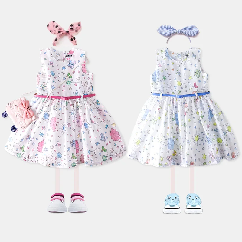 

Summer 2018 new girl's cartoon printed dress children's dress