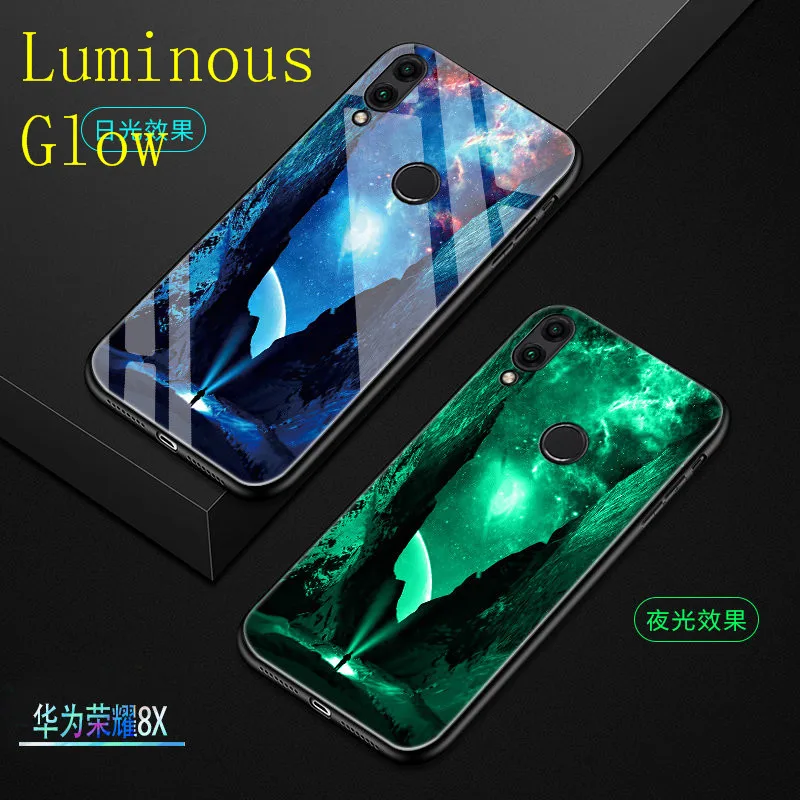 

Luminous Glow Case For Huawei Honor 8X Case Tempered Glass Back Cover For Huawei Honor 8X Max Case Cover Silicone Phone Bag Capa