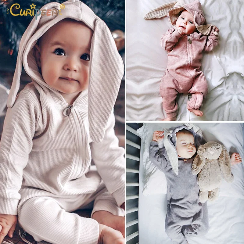 Cute Girl Boy Infant Bunny Ears Romper Easter Day Baby Jumpsuit Outfits Clothes