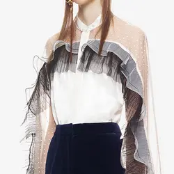 Self Portrait офисные Для женщин пикантные прозрачные дизайнерские футболки с длинным рукавом белый полосатый топы 2018