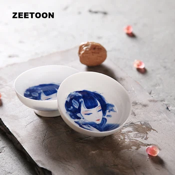 

Jingdezhen Blue and White Porcelain Tea Cup Kung Fu Tea Cup Chinese Hand-painted Four Beautiful Women Teacup Master Tea Cup Bowl