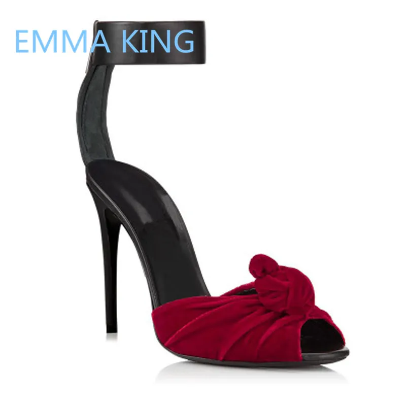 

New Mixed Color Bow-Knot Design Women High Heels Sandals Open Toe Cutout Sexy Ladies Party Shoes Woman Velvet Gladiator Sandals