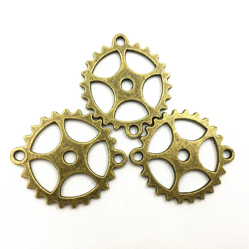 

30Pcs Antique Bronze Tone Round Two Holes Cute Gearwheel Metal Connectors Pendants For Bracelets DIY Jewelry Accessrioes 28mm