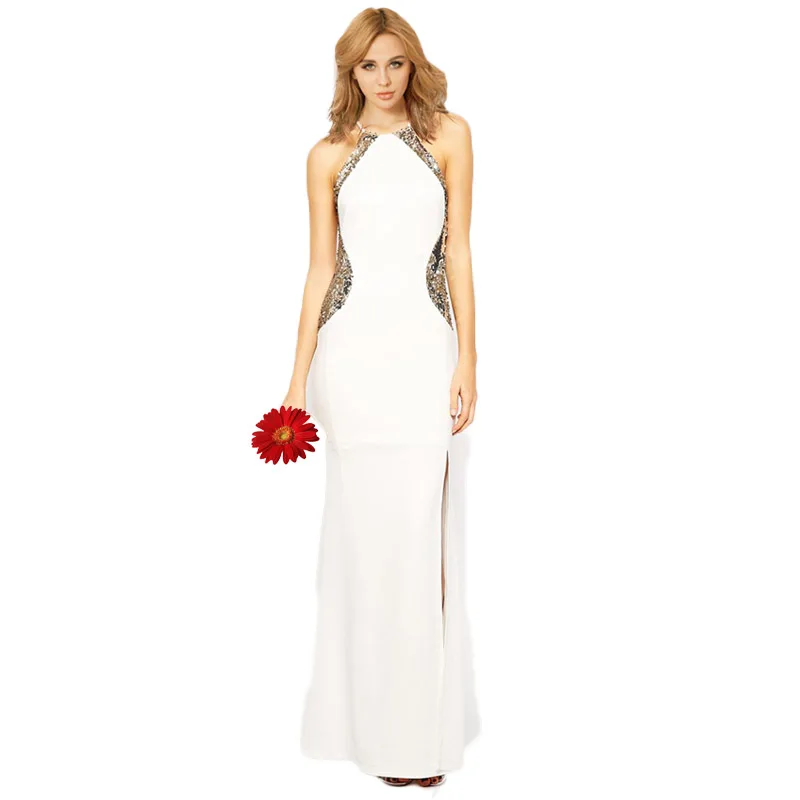 Buy Cheap RB80096Special design women white sexy maxi dress with sequin inserts long dresses good quality cheap clothing china white dress