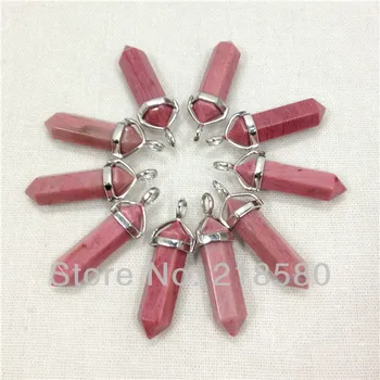 

Pink Rhodochrosite Stone Hexagon Point Pendant Silver Bail PM7216