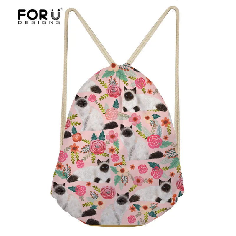 

FORUDESIGNS Sport Bag Gym Backpack Birman Cat Design Cute Printing Drawstring Bag Women's Backpack for Fitness Small Gym Sack