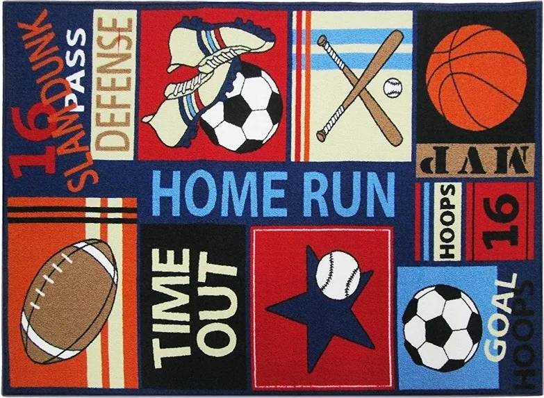 

Kids Area Rugs with Sports Style Dark Blue Color Carpets 100% Nylon Baby Carpets for Living Room Boyds Bedside Rug